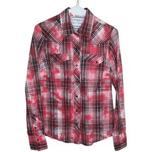 Cruel Girl Long Sleeve Pearl Snap Western Shirt Sz Small Womens Pink Red Plaid